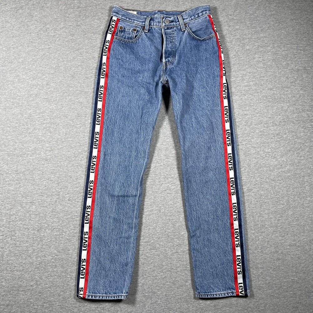 Levi's Jeans Womens 25x28 Blue Straight 501 Side Tape Classic Fit Casual Y2K